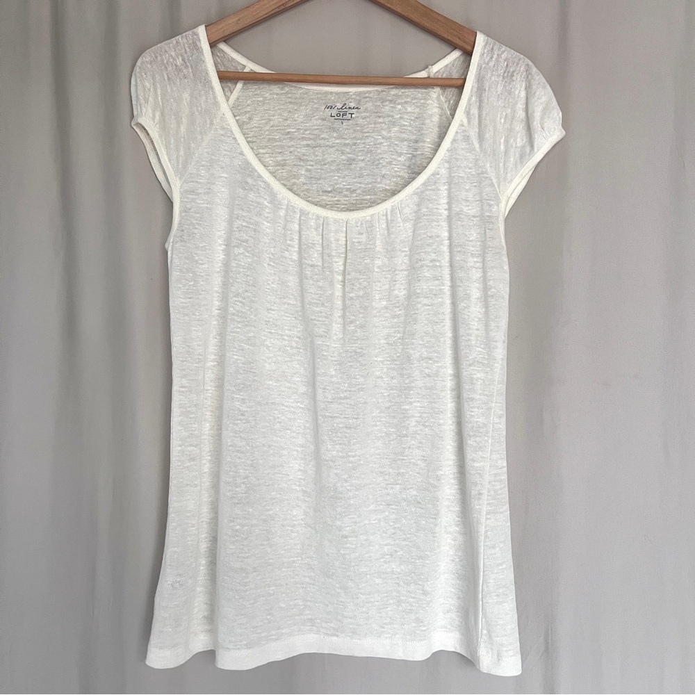 LOFT 100% Linen Tee Size Small Ivory Lightweight Summer Top Minimalist Basic